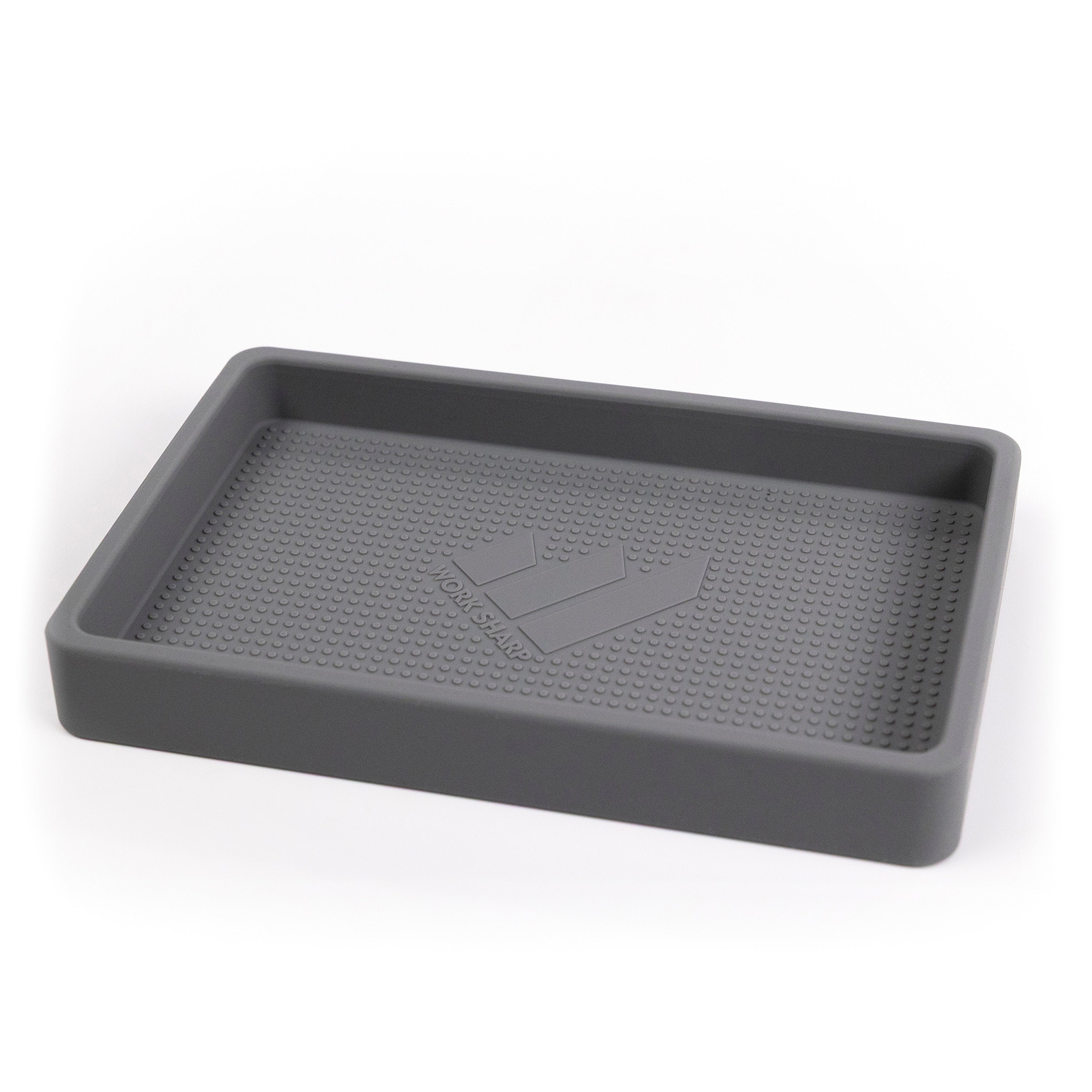 Work Sharp Knife Valet Tray in grey on all white background.